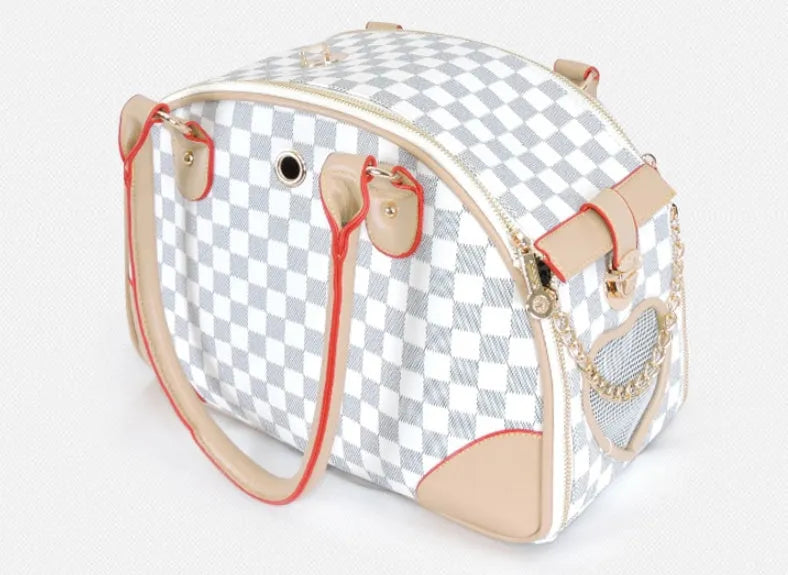 PU pet carrier bag in white, size small, 36x18x25cm, for dogs and cats up to 8kg