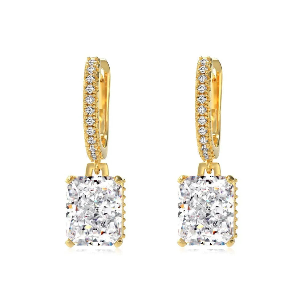 S925 fine silver lock stud earrings quadrilateral geometry electroplated finish