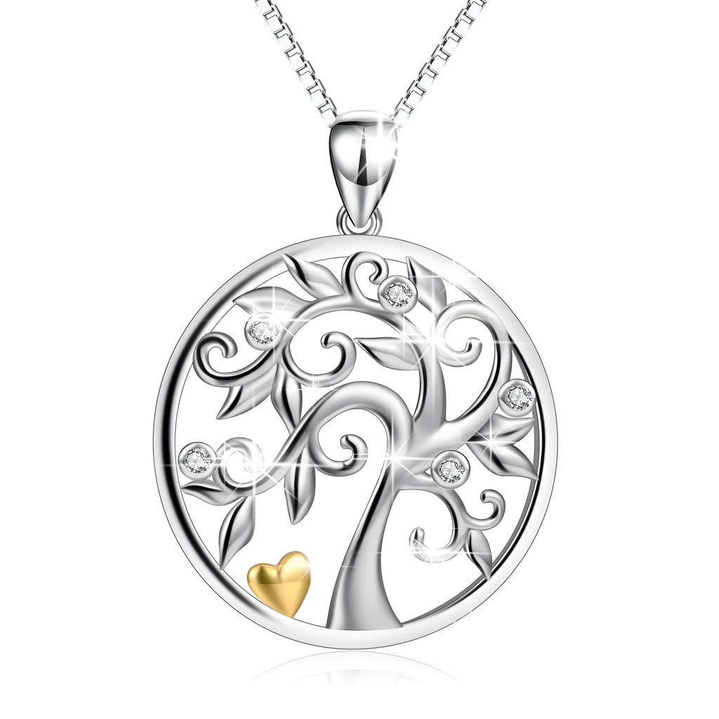 925 silver tree of life pendant necklace hollow out design with micro inlaid zircon on 18 inch chain