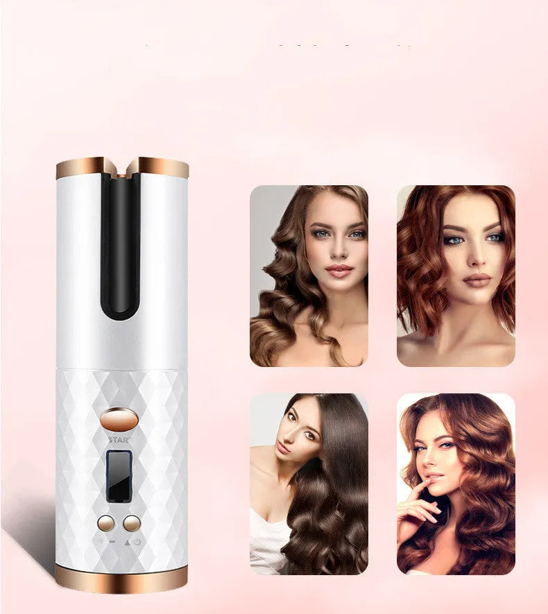 Rechargeable automatic hair curler with LCD display and ceramic rotating barrel in choice of colours