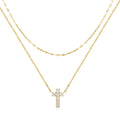 S925 sterling silver double layer twin diamond cross pendant necklace on adjustable chain