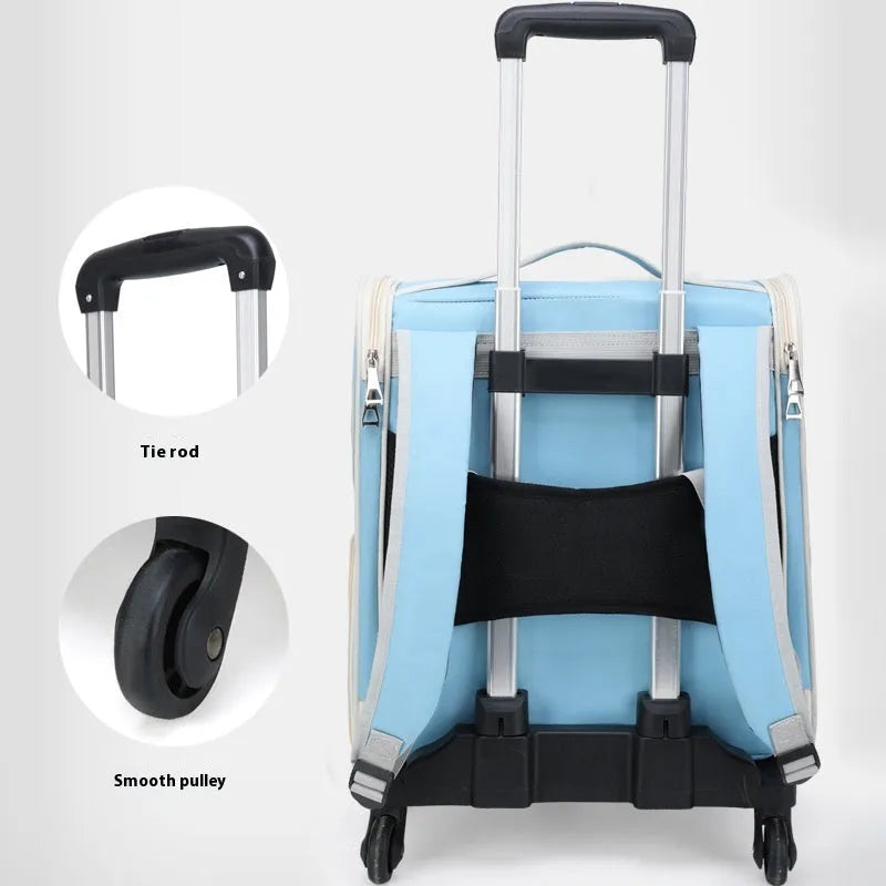 Yellow pet trolley bag canvas carrier backpack with pull rod for cats and small dogs up to 7.50kg