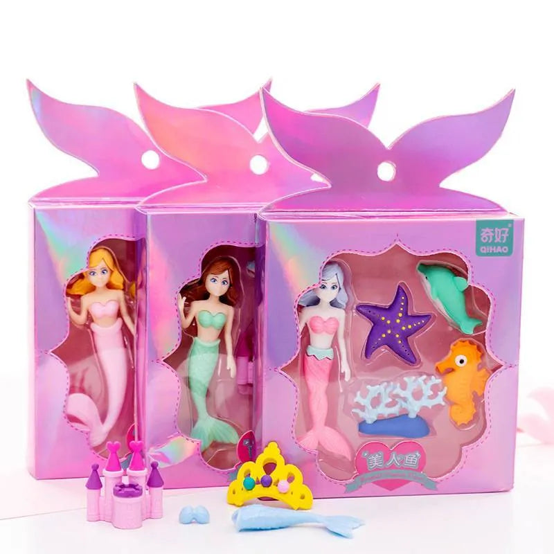 Box of 12 Flower Fairy and Mermaid TPR eraser suits for art modification, each 14x13cm.
