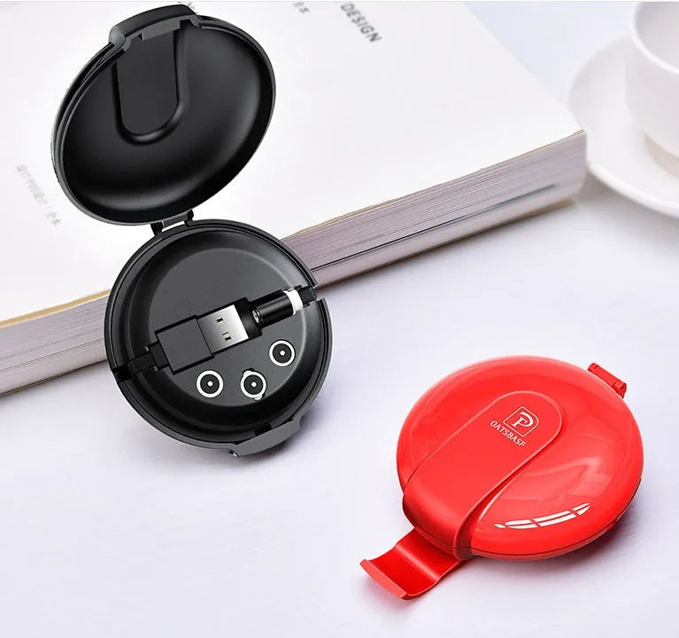 Black magnetic 3-in-1 retractable charging cable with car holder bracket for smartphones