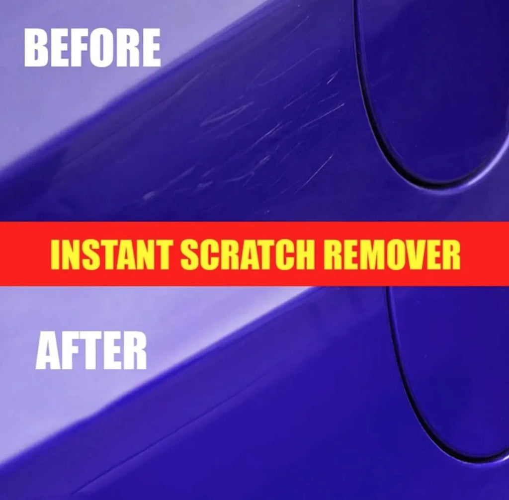 Car scratch repair polishing wax with distribution towel and magic sponge on a car bonnet surface