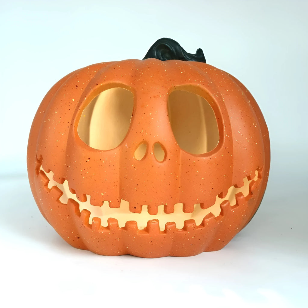 Yellow resin Halloween pumpkin lantern with skull hooded hollow-out design, 23x19cm, for party or yard decoration