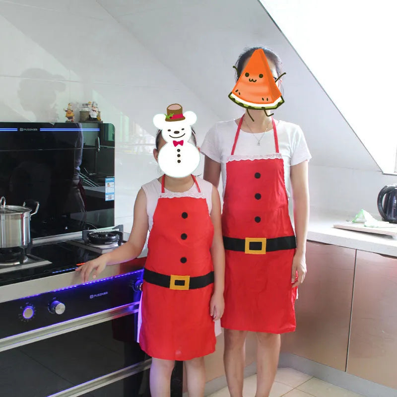 Red Christmas apron polyester adult and children's sizes kitchen baking protection