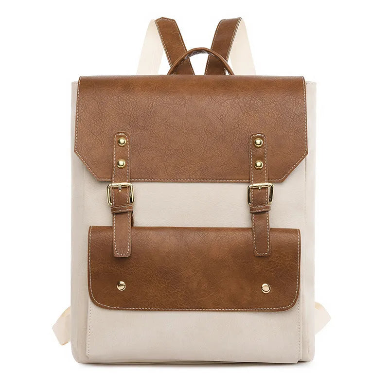 Korean style retro backpack in soft PU leather showing ventilation features and retro design elements