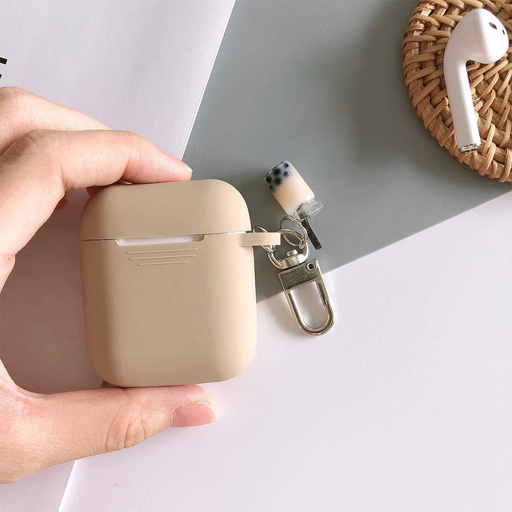 Milk tea silicone back cover for AirPods purple TPU soft shell
