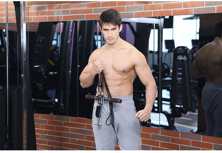 Qianjin stick fitness equipment set with nylon pull rope, pulley, and bell piece support