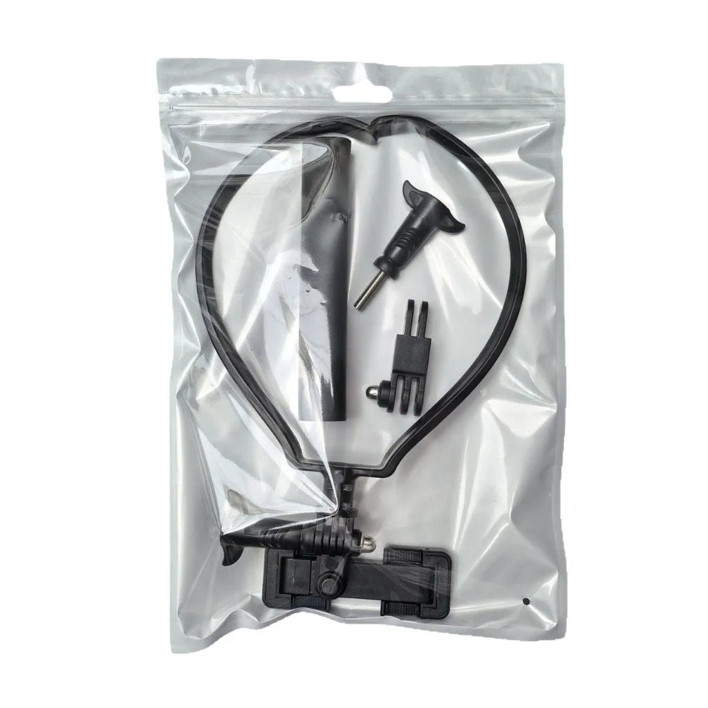 Universal plastic cell phone neck hanging bracket in black with horizontal and vertical clip, extension, and anti-slip cushion