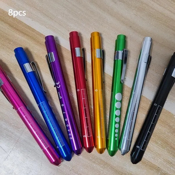 LED pupil pen light with ultra-thin aluminium alloy body, shown for doctor observation and dental use