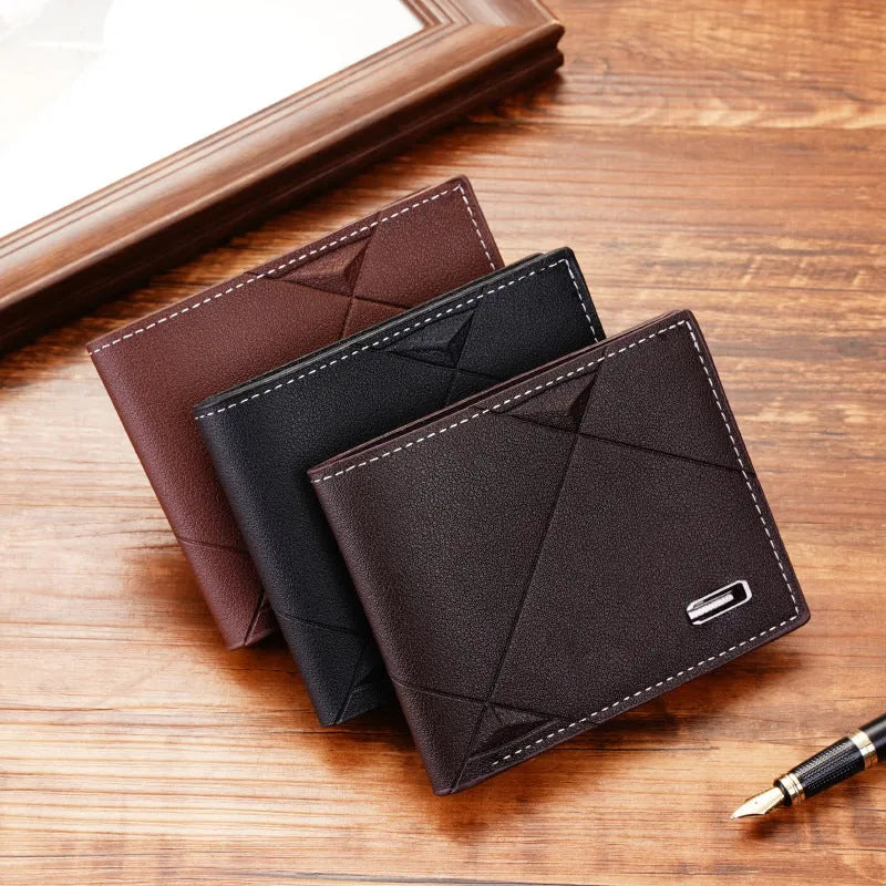 Men's thin three-fold horizontal wallet with multiple card slots in black colour
