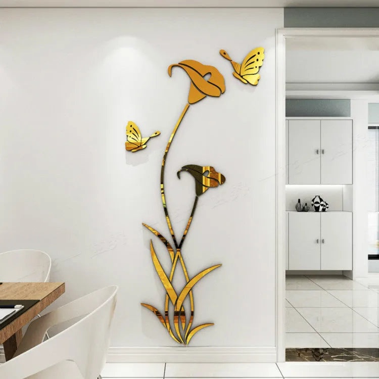 3D acrylic lily wall sticker in pink colour showing dimensional floral design