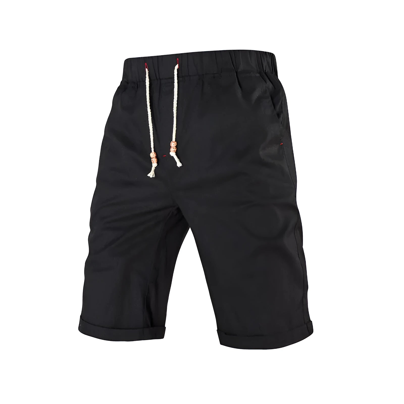 Men's solid-colour cotton-blend casual shorts with a drawstring waist and zipper pocket.