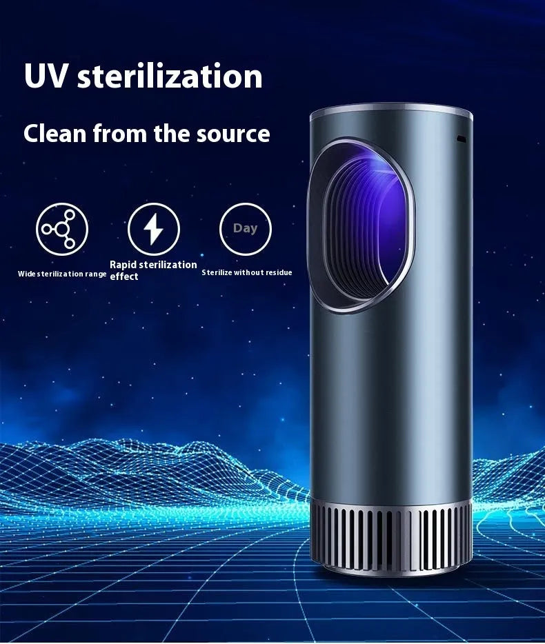 Black car air purifier measuring 68 by 187mm with USB power connection