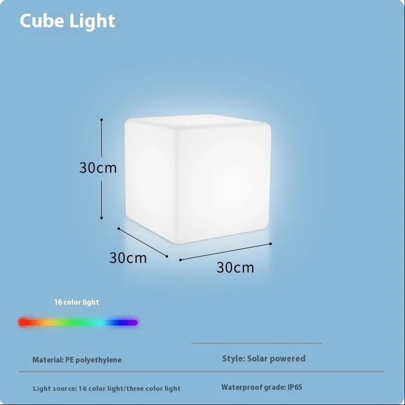 Square LED cube light with modern design in multiple sizes with solar panel or rechargeable options