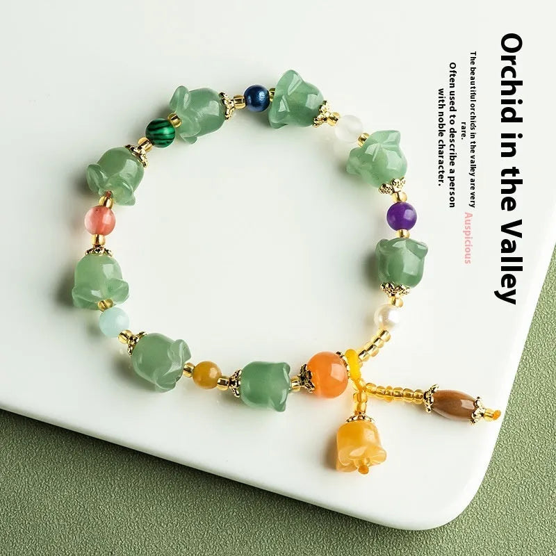 Natural Xinjiang jade orchid bracelet in aventurine orchid colour for 14-18cm wrist.