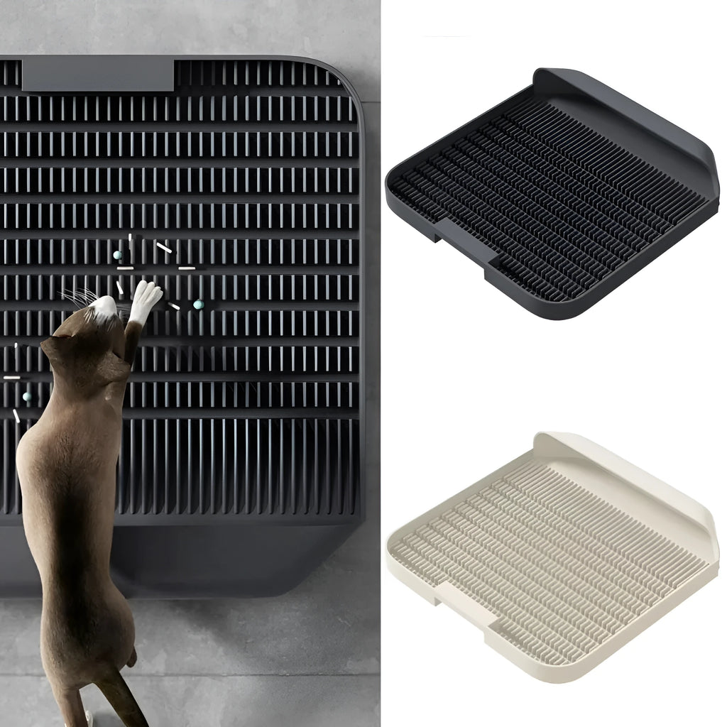 Large black cat litter pedal with slanted mouth design and textured surface measuring 37x37cm