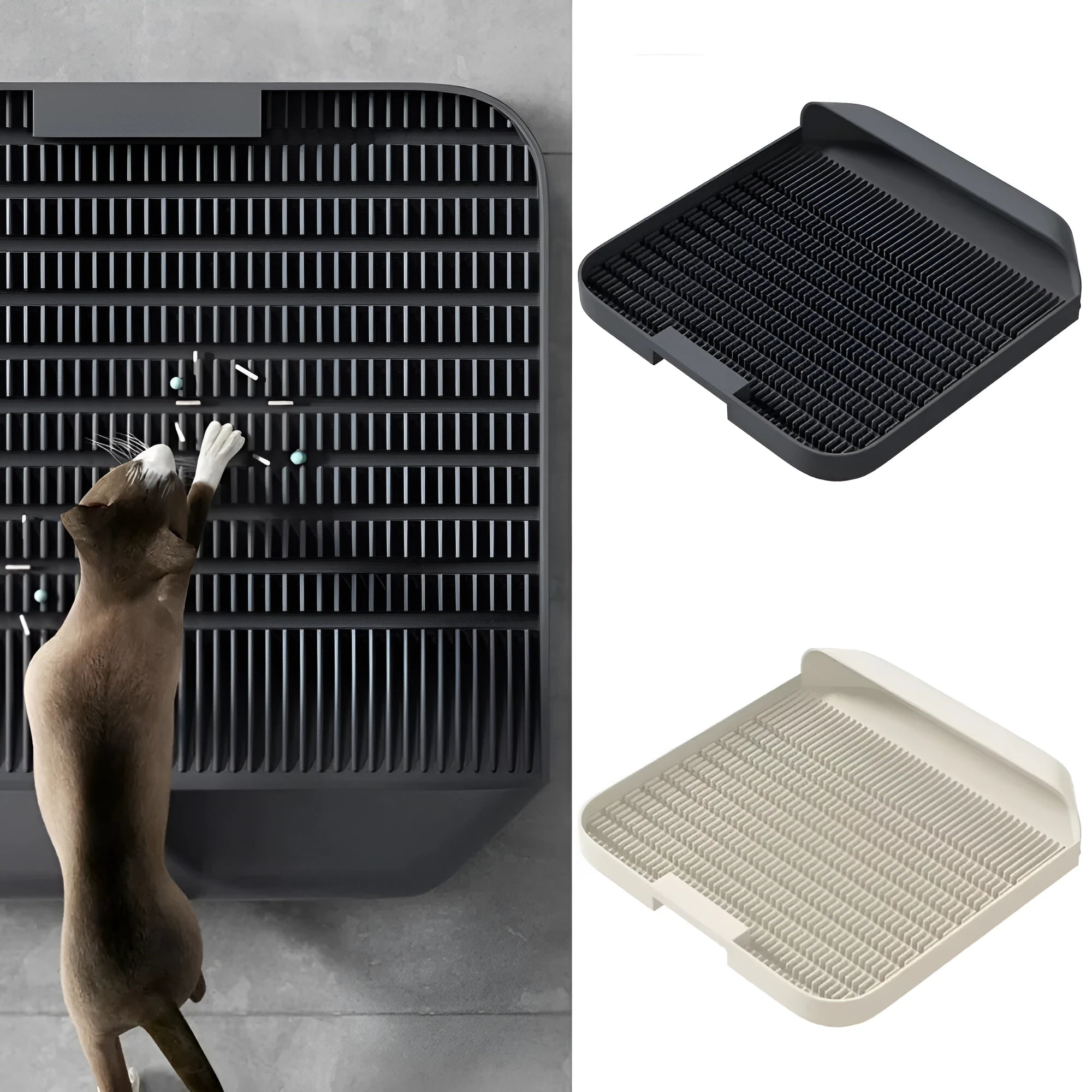Large black cat litter pedal with slanted mouth design and textured surface measuring 37x37cm