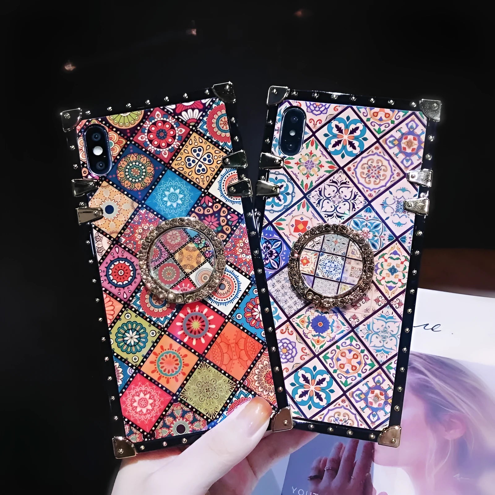 Samsung S8 silicone protective case with bohemian blue light mirror frame design in square cover format