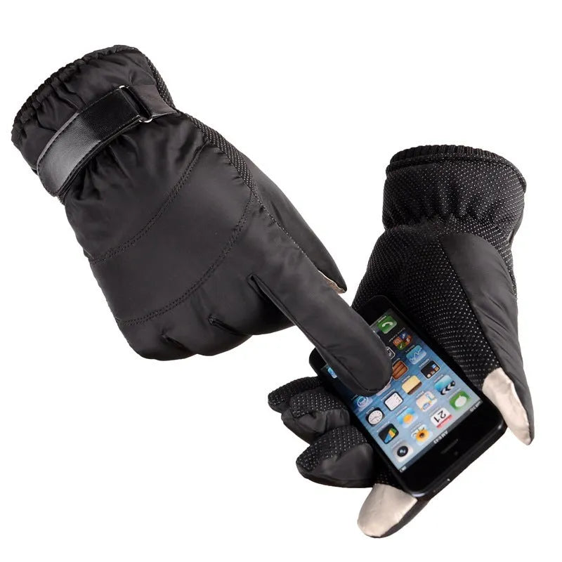 Winter outdoor sports gloves in black with non-slip polyester palm, one size, for skiing and cycling