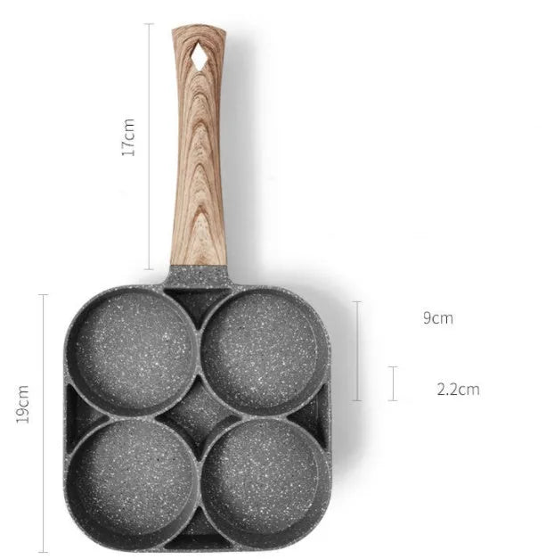 Four-hole aluminium frying pan with non-stick coating and bakelite handles