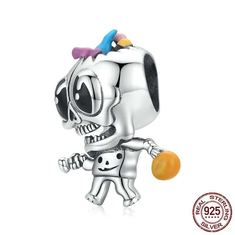 Single 925 silver skull bead with dripping oil finish, 1.4cm height, 1cm width, 0.45cm aperture