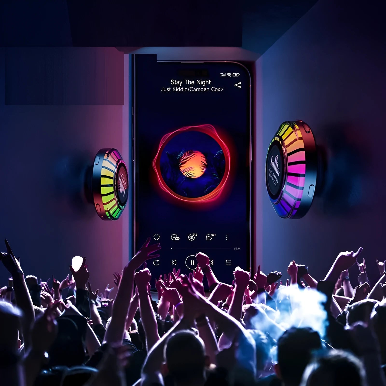 Compact cube-shaped voice control Bluetooth ambience lamp with polar light projection.