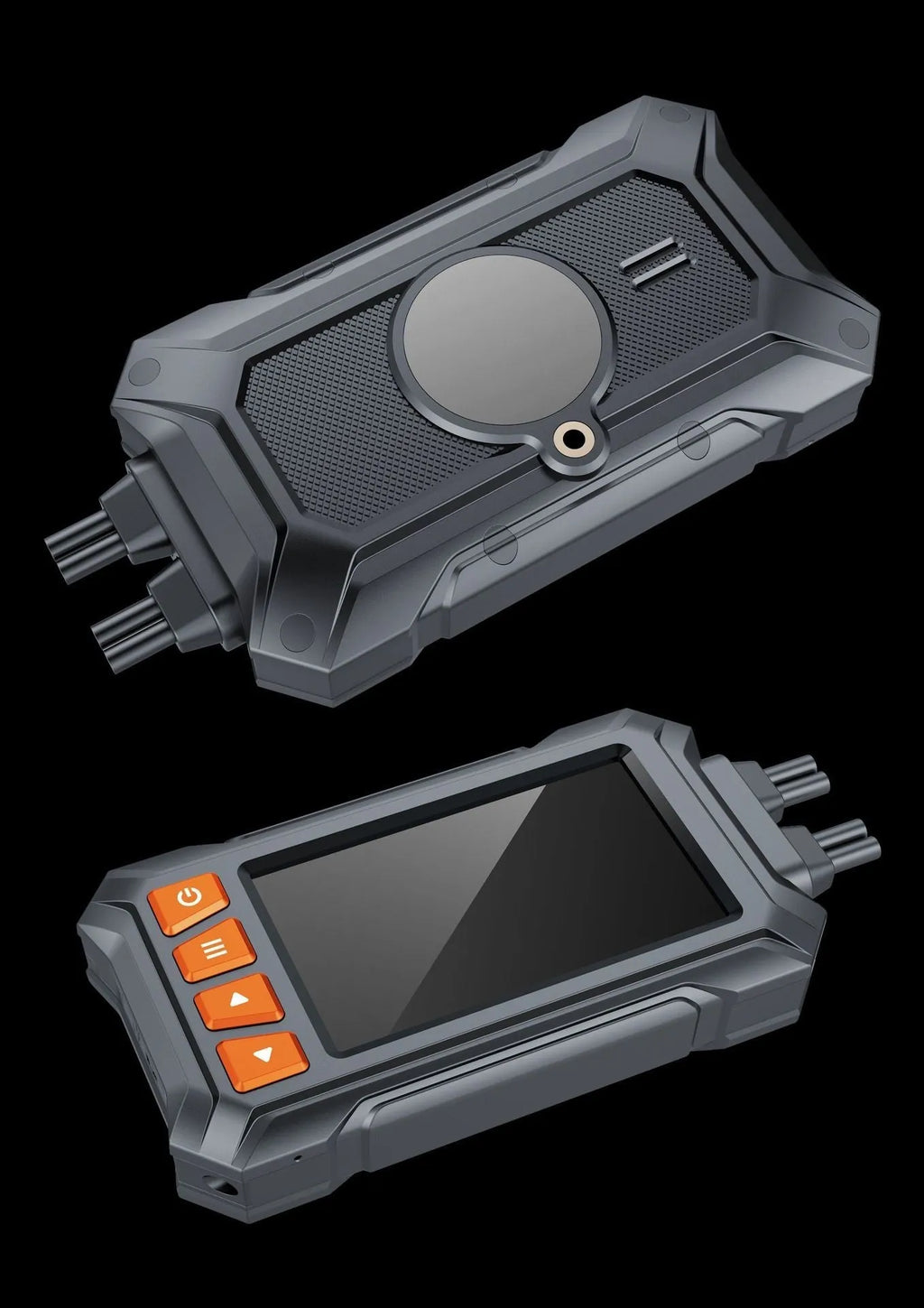 Motorcycle dash cam with 3-inch screen, dual cameras, and GPS module for front/rear recording and route tracking