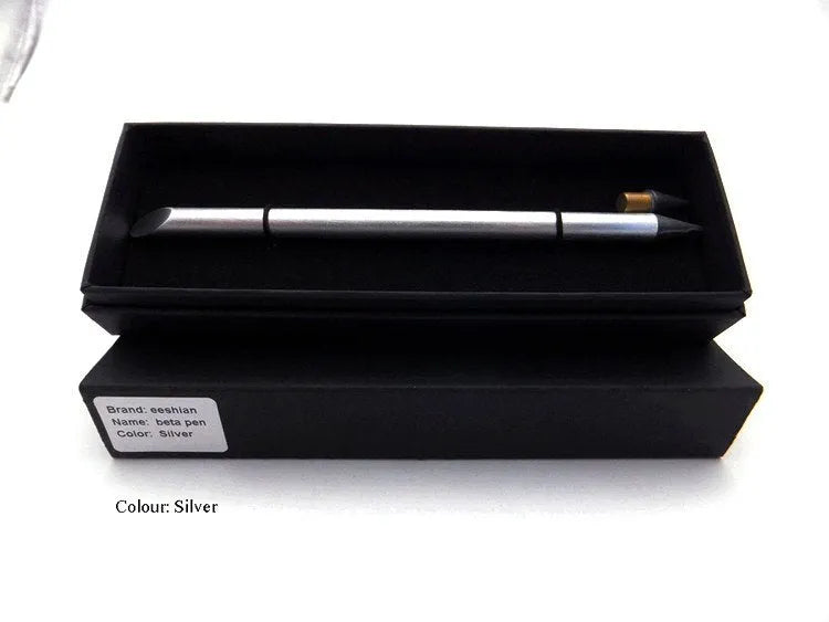 Metallic inkless pen with a fine 0.5mm alloy nib, shown in silver, gold, rose gold, black, and blue colour options.