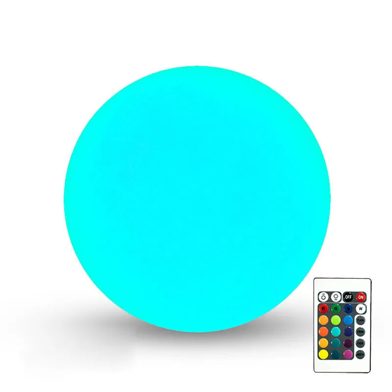 LED luminous ball lamp in garden setting with 16 colour options and remote control