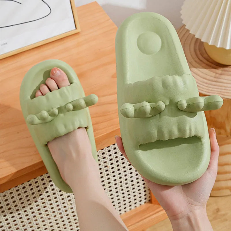 Women's EVA flip flop slippers with deer horn design and non-slip sole in light yellow.