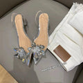 Women's transparent crystal flower high heels with pointed toe in microfiber