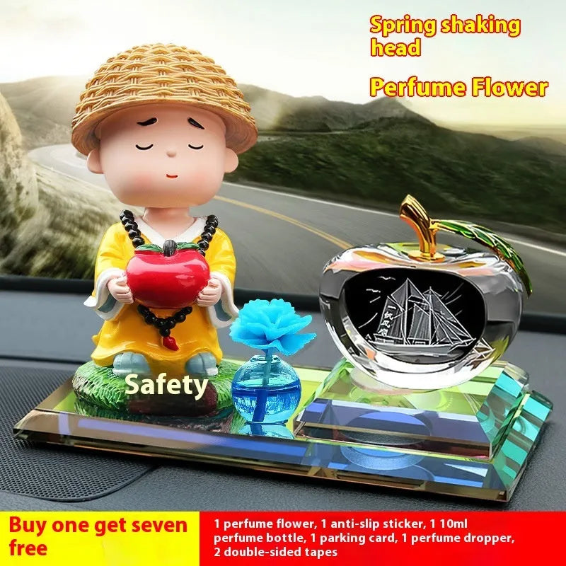 Crystal glass carving car decoration doll with perfume function in blue colour