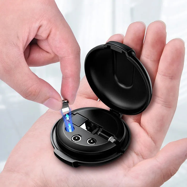 Black magnetic 3-in-1 retractable charging cable with car holder bracket for smartphones