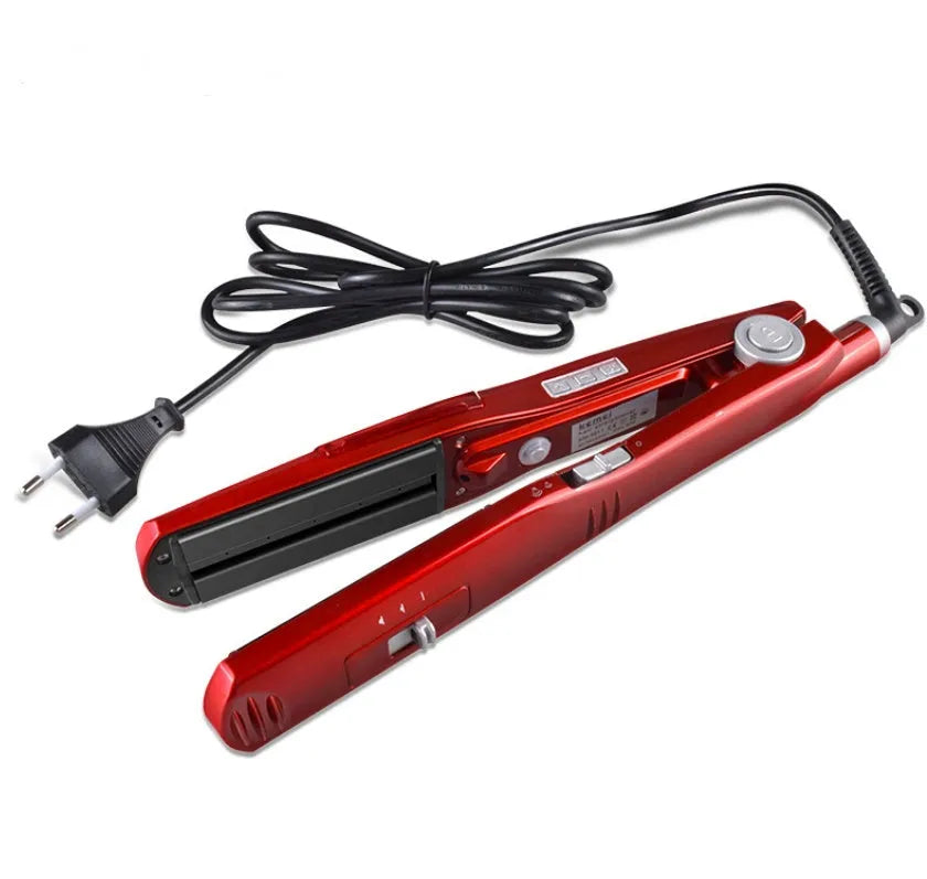 Electric hair straightener with tourmaline ceramic plates, steam hydration, and 10 temperature settings for wet and dry hair