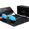 Classic round-frame retro sunglasses for men on a background, showing Black and Gun Grey colour options.