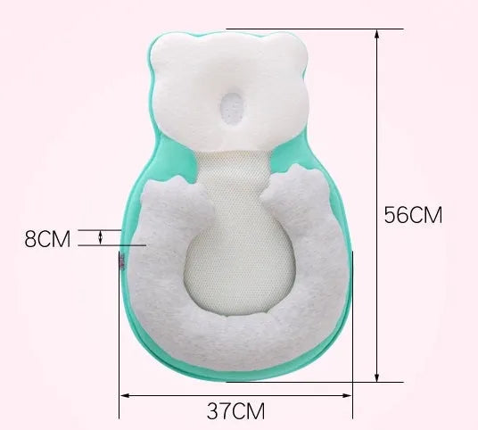 Portable baby flat sleep pillow with soft cotton surface in multiple colour options on a neutral background.