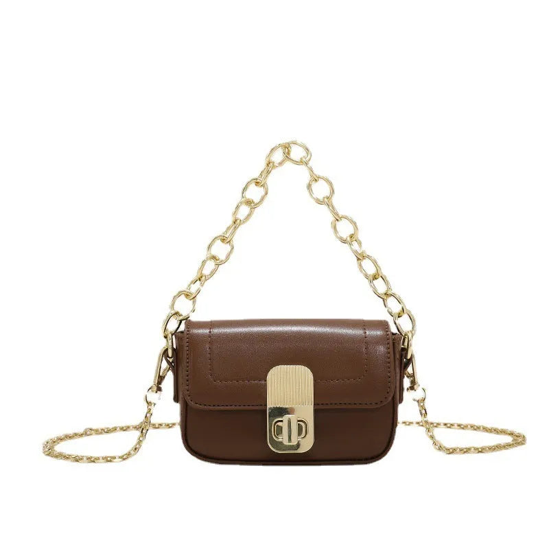 Niche chain shoulder messenger phone bag in PU horizontal square shape with chain and lock detail