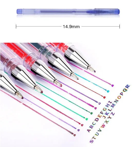 Pack of colour gel pens showing the pen design and highlighting the large 2.2mm ink tube