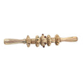 Natural wood massage stick roller approximately 38 cm long on a neutral background