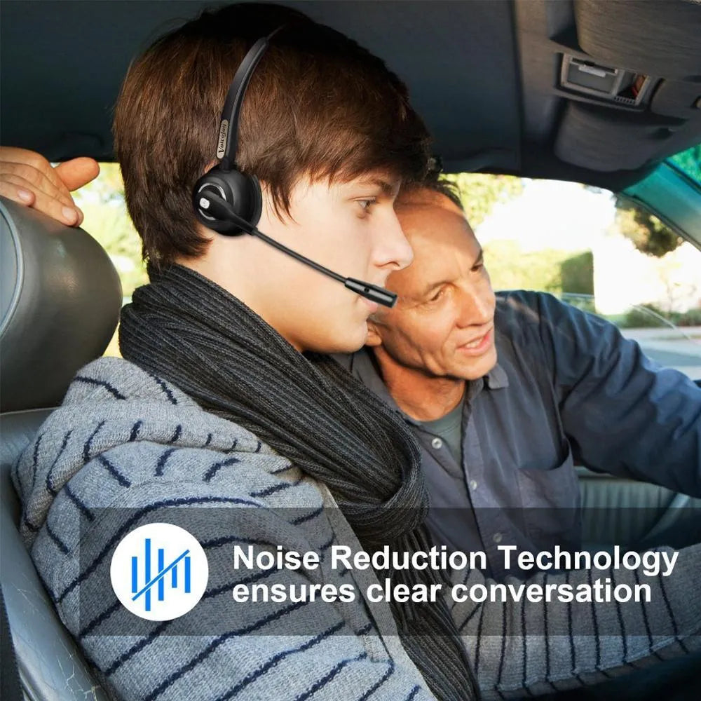 Bluetooth headset with microphone designed for truck drivers and office use with noise cancellation technology