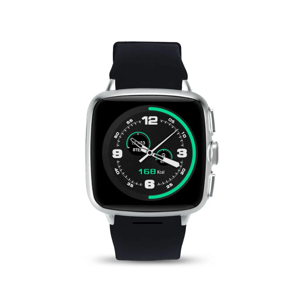 Z01 smart watch with 1.54 inch screen shown on wrist, available in black or white colours