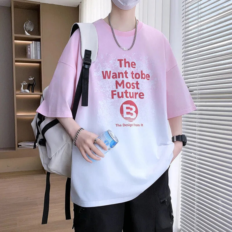 Boys printed cotton blend t-shirt with short sleeves and drop-shoulder design in various colours.