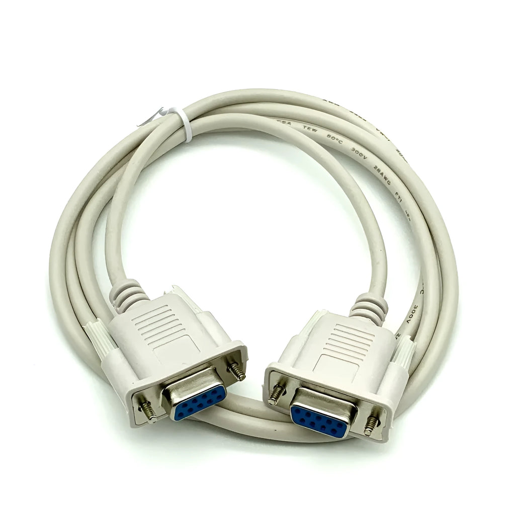 Milky white RS232 serial cable with female DB9 connectors at both ends
