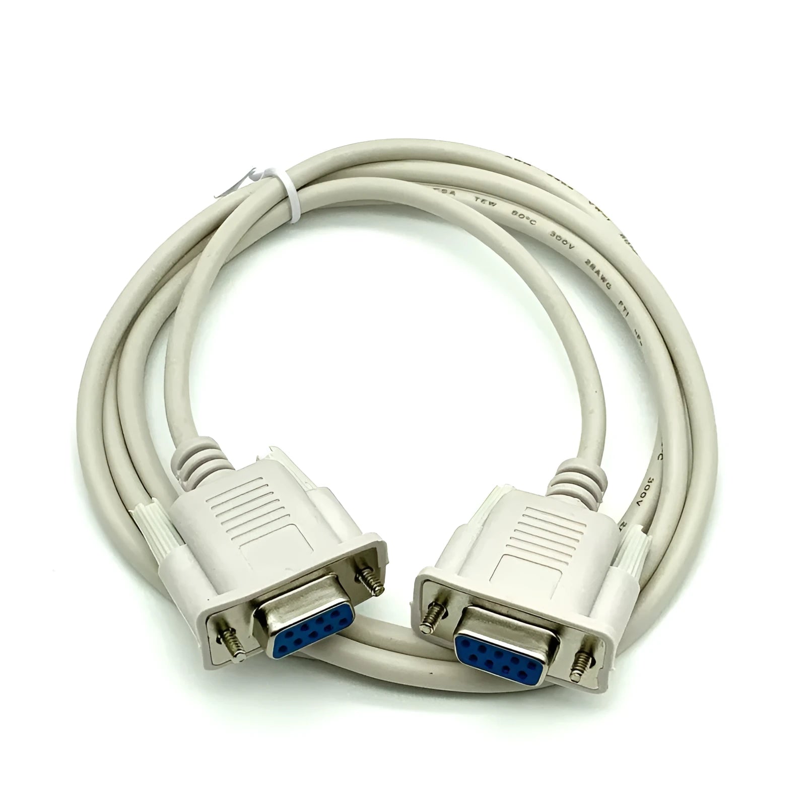 Milky white RS232 serial cable with female DB9 connectors at both ends