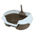 Semi-enclosed plastic cat litter box in blue, 40cm long, 30cm wide, 18cm tall