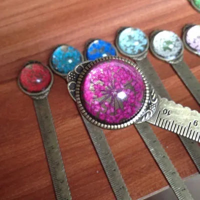 Handmade dried flower gypsophila ruler bookmark measuring 12cm with botanical designs