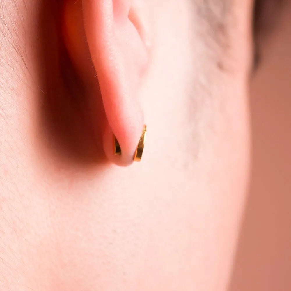 Gold quit smoking magnet earrings set with two sizes 0.5cm and 0.8cm on ear for auricular acupressure therapy